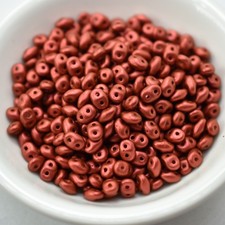 2x5mm SuperDuo Beads Matte Lava Red 10 grams Czech Glass