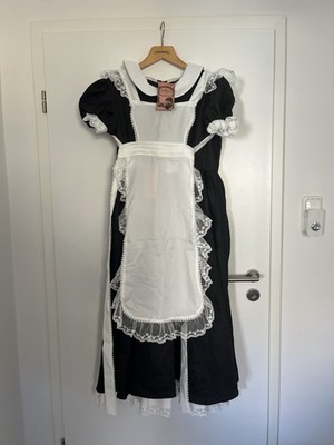 Langes Schwarzes Maid Kleid mit Schürze Lolita 2XL NEU mit Etikett