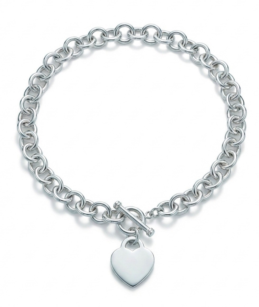 925 sterling silver solid chain link charm Neckla… - image 1