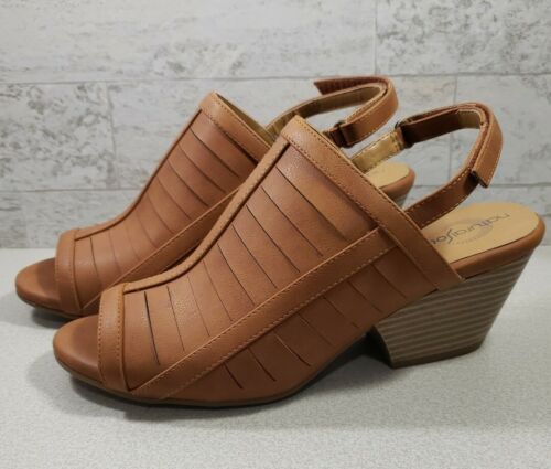 NWOT Natural Soul “DAYNA” Heeled Opentoe Slingback Strap Size 8.5W Camel/Br Shoe - Picture 3 of 9