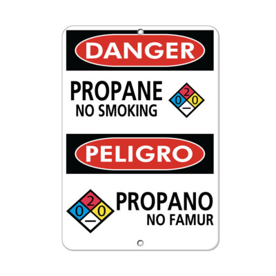 Vertical Metal Sign Multiple Sizes Danger Propane Smoking Peligro Propano Fumar