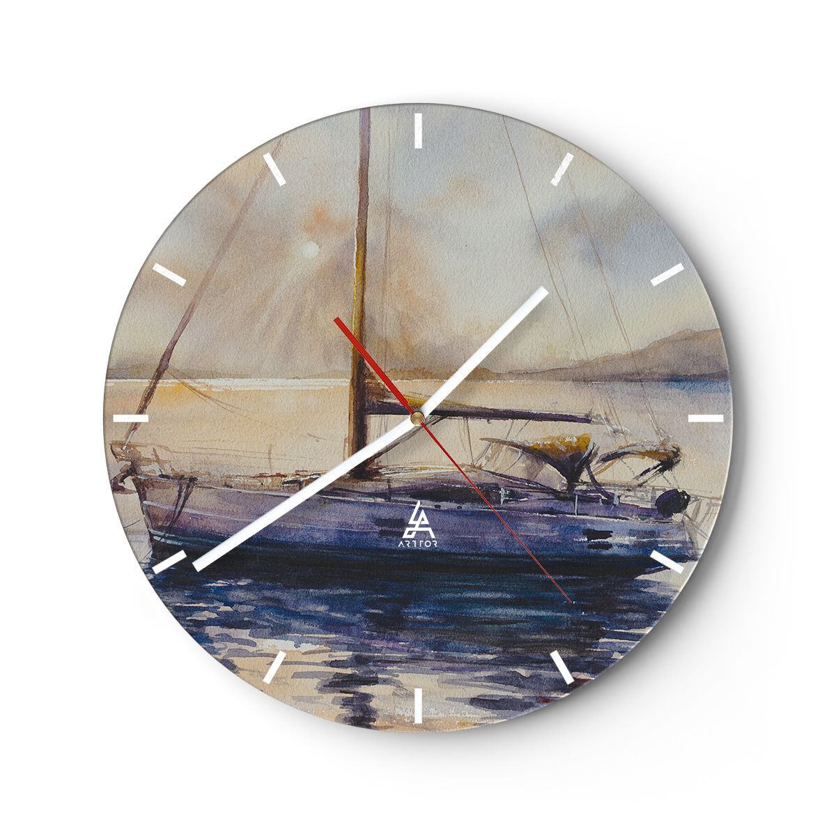 Reloj de Pared 30x30cm Reloj de Vidrio Velero Pesca Playa Silencioso Decorativo