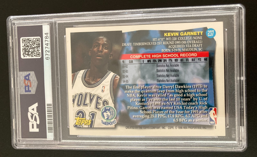 1995-96 Topps Rookie RC 237 Kevin Garnett gegradet PSA 7 Near Mint - Bild 2 von 2