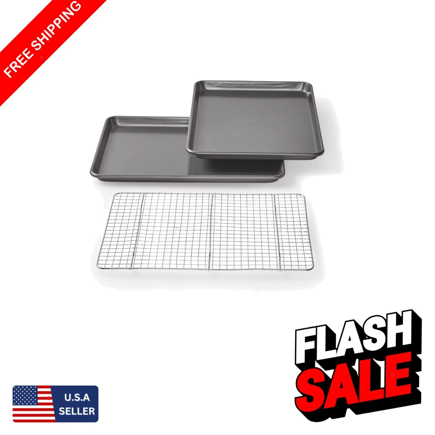 Alloy Steel Non-Stick Cookie and Jelly Roll Pan Set - Dishwasher Safe Baking Set