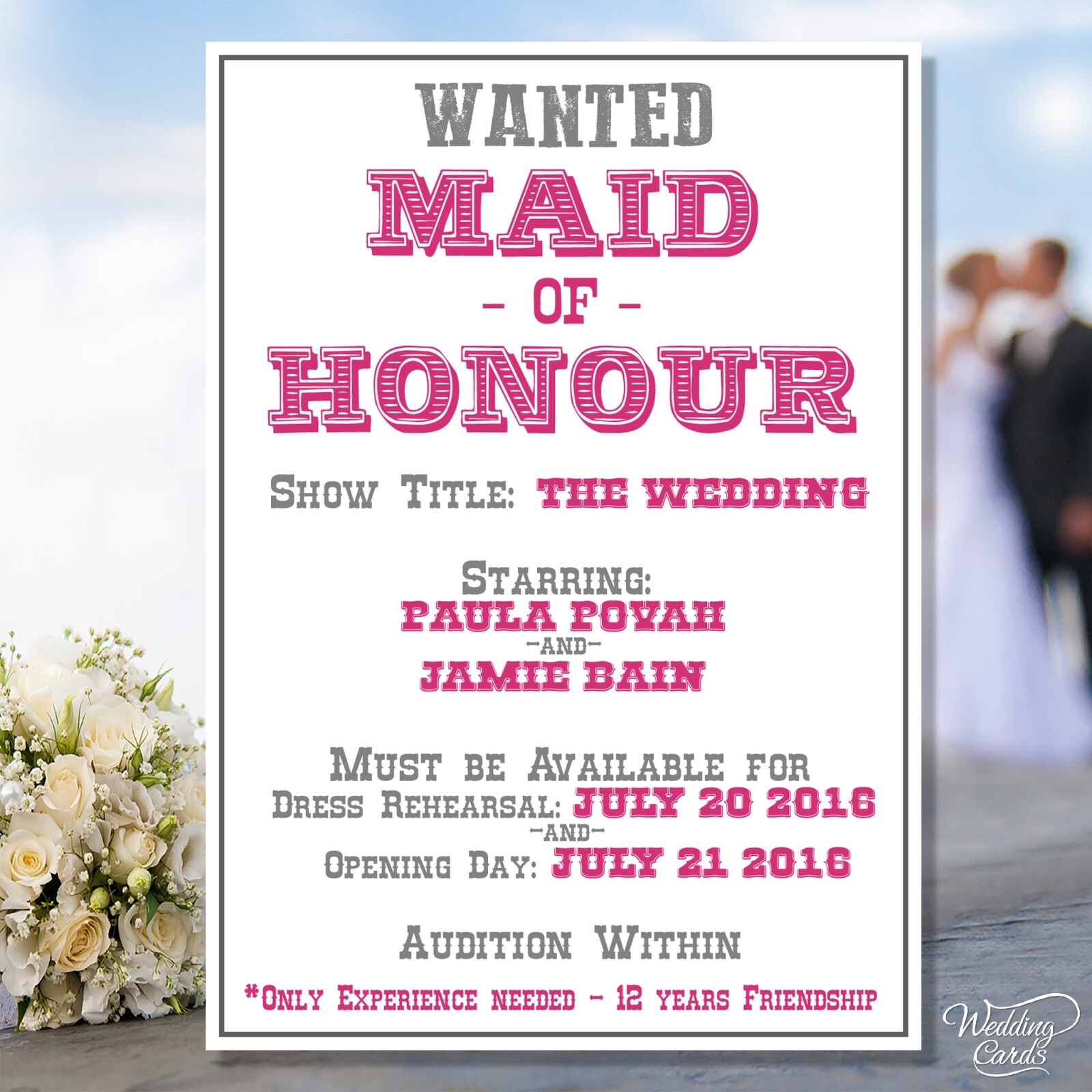 Wanted Will you be my Bridesmaid Flower Girl Maid of Honour Invitation Card A6