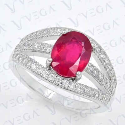 4.80Ct Oval Cut Natural Red Ruby & Diamond Engagement Ring 18K White Gold Plated