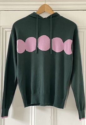 Marimekko X Uniqlo Damen Pullover grün rosa Punkte Kaschmirmischung Kapuze S UK 10