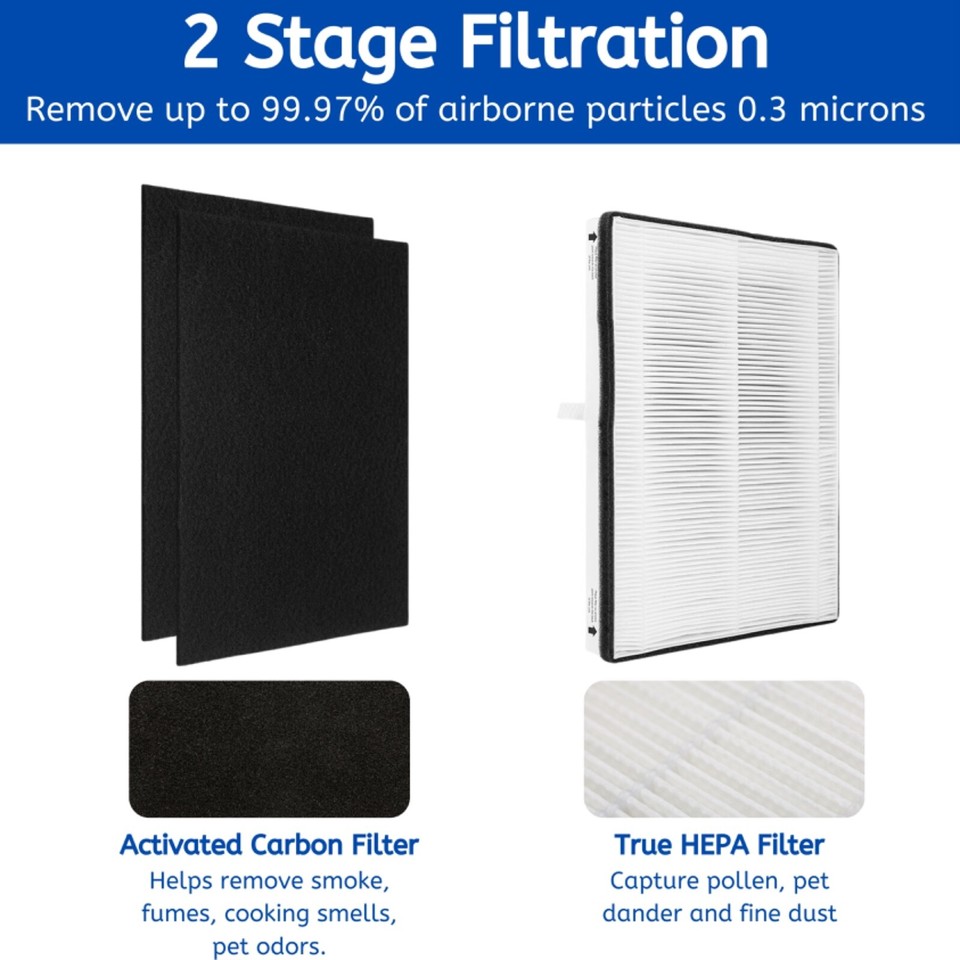 Popurure MD1-0022 Filtro de repuesto compatible con purificador de aire Vornado, modelo AC300 AC350 AC500 AC550 PCO200 PCO300 PCO375DC PCO500 PCO575DC, con 2 filtros HEPA MD1-002 + 4 filtros de