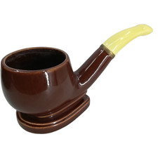 Vintage Smoking Pipe Ashtray Ceramic MCM Decorative Planter Trinket Brown Cream