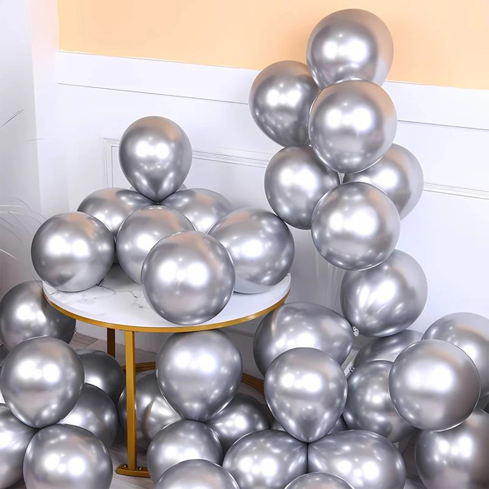 5" 10" CHROME BALLOONS METALLIC LATEX Helium/Air Baloon Christmas Birthday Party
