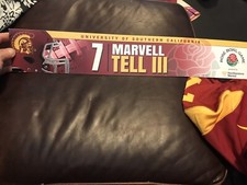 Marvell Tell Game Used Locker Room Nameplate Jersey USC TROJANS Rose bowl