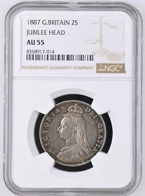 2 Schillings / Florin 1887 Viktoria, Großbritannien NGC AU55 - Bild 1 von 2
