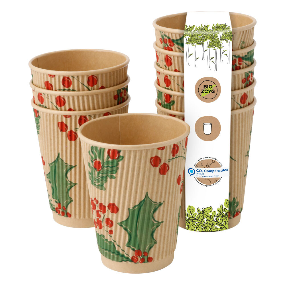 BIOZOYG Riffelbecher Kaffeebecher Winter "Zweige", div. Größen, div. Mengen