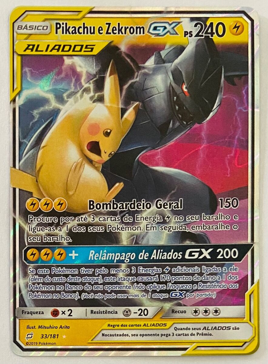 Pokemon card Pikachu & Zekrom GX Team Up Ultra-Rare 33/181 (Portuguese)