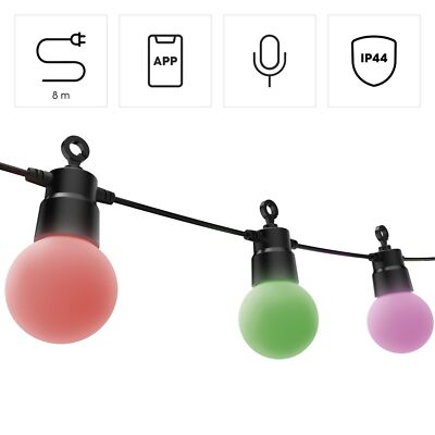 Hama Smarte LED-Lichterkette WLAN-Lampenkette Außen IP44 RGB App Farbwechsel 8m