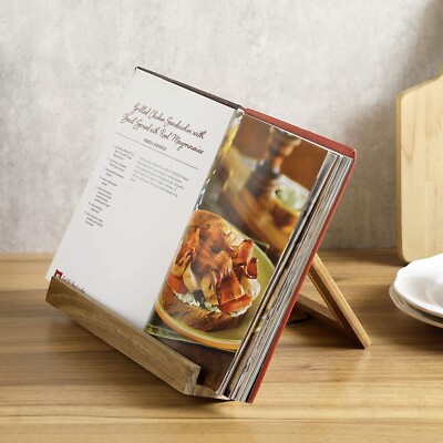 Brown Wood Kitchen Cookbook Recipe Holder Stand with Floral Print, Recipe Book