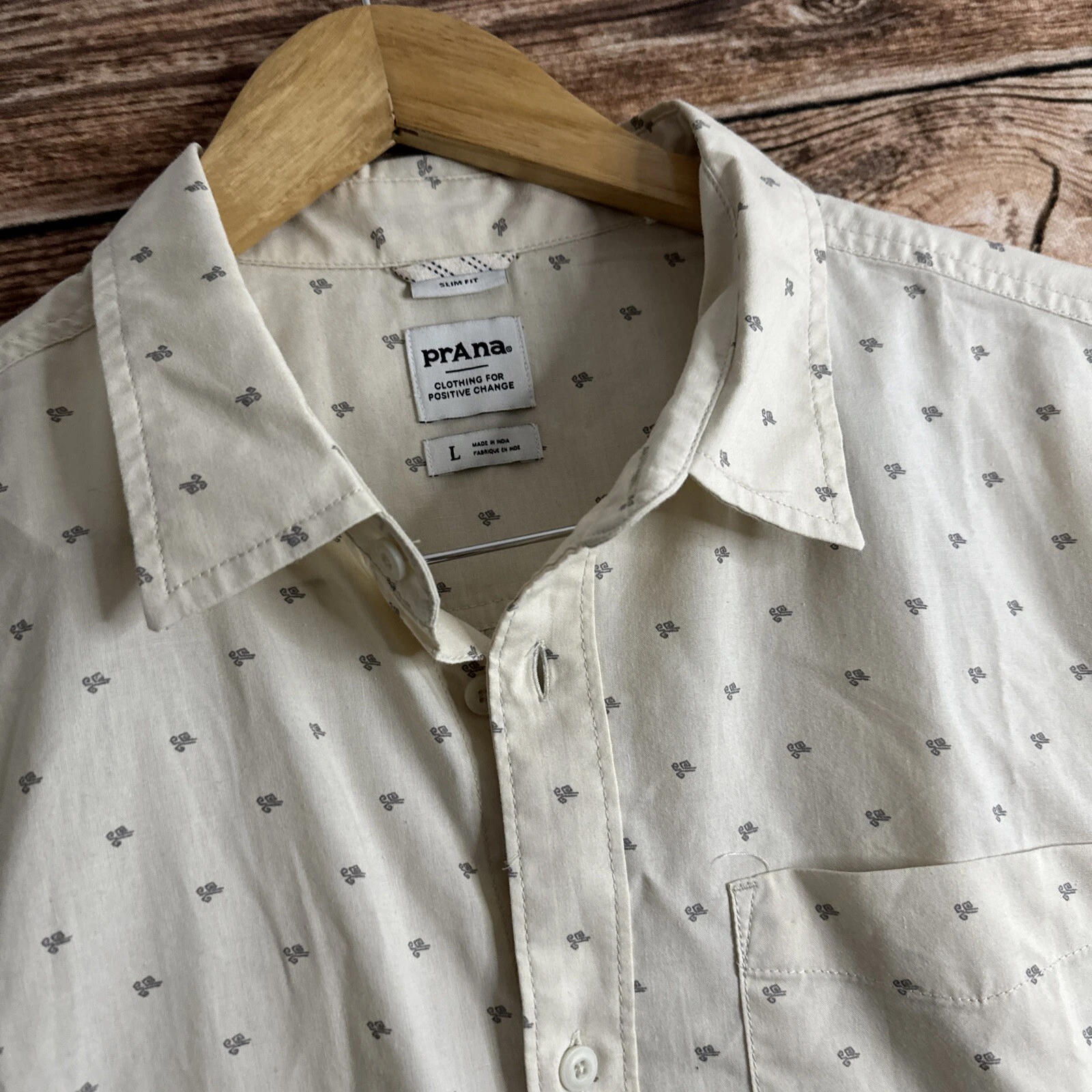 prana button up geometric short sleeve casual shirt