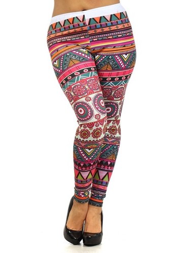 New JUNIORS PLUS SIZE Womens MULTI BALI MEDALLION AZTEC LEGGINGS XL 1X 2X 3X - Picture 2 of 4