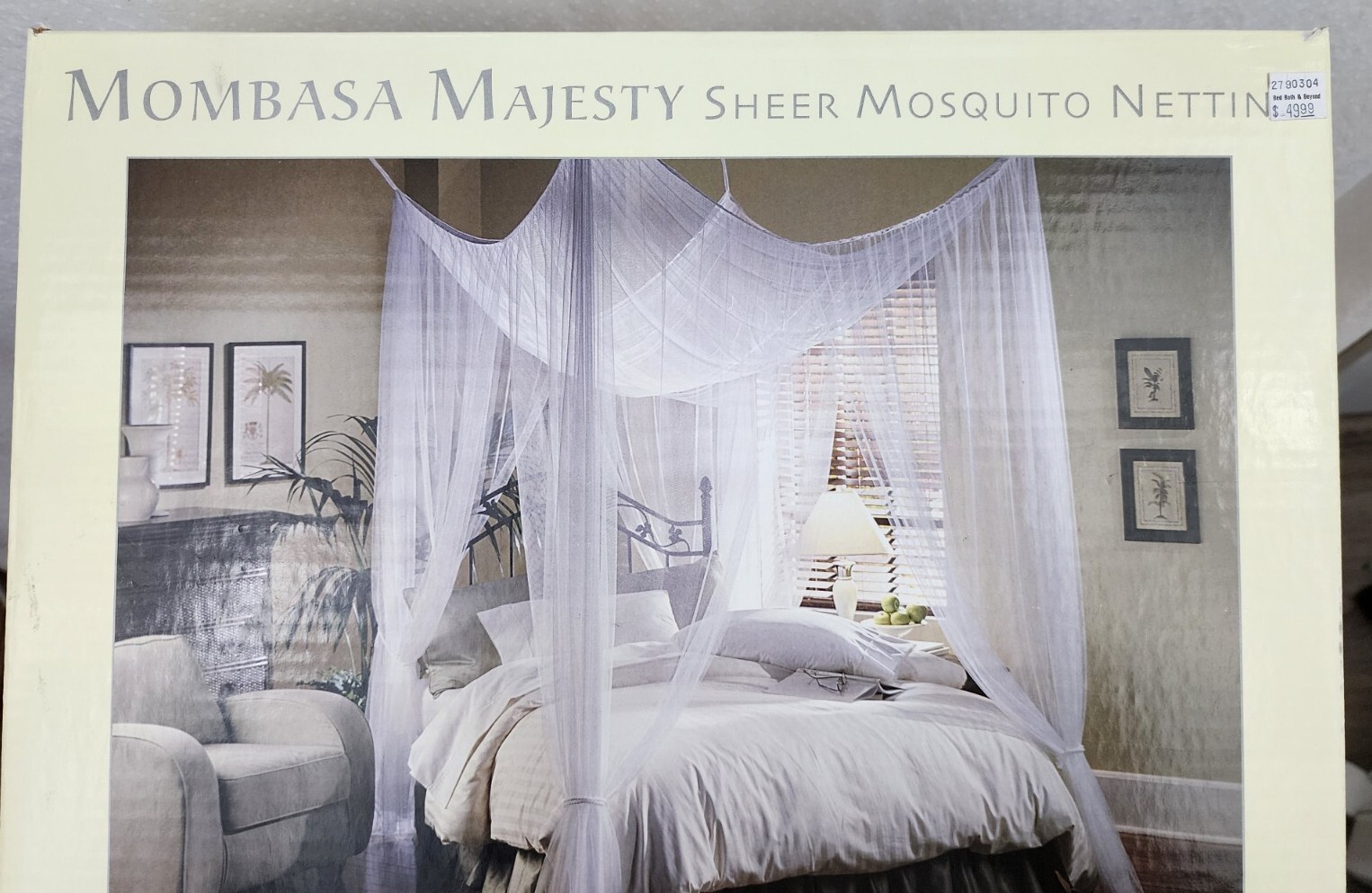 NEW Mombasa Majesty Canopy Bedding White Sheer Mosquito Netting Fits Full - King