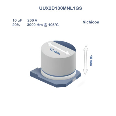 10X UUX2D100MNL1GS Nichicon 10uF 200V 10x10 Aluminum Electrolytic Capacitor SMD
