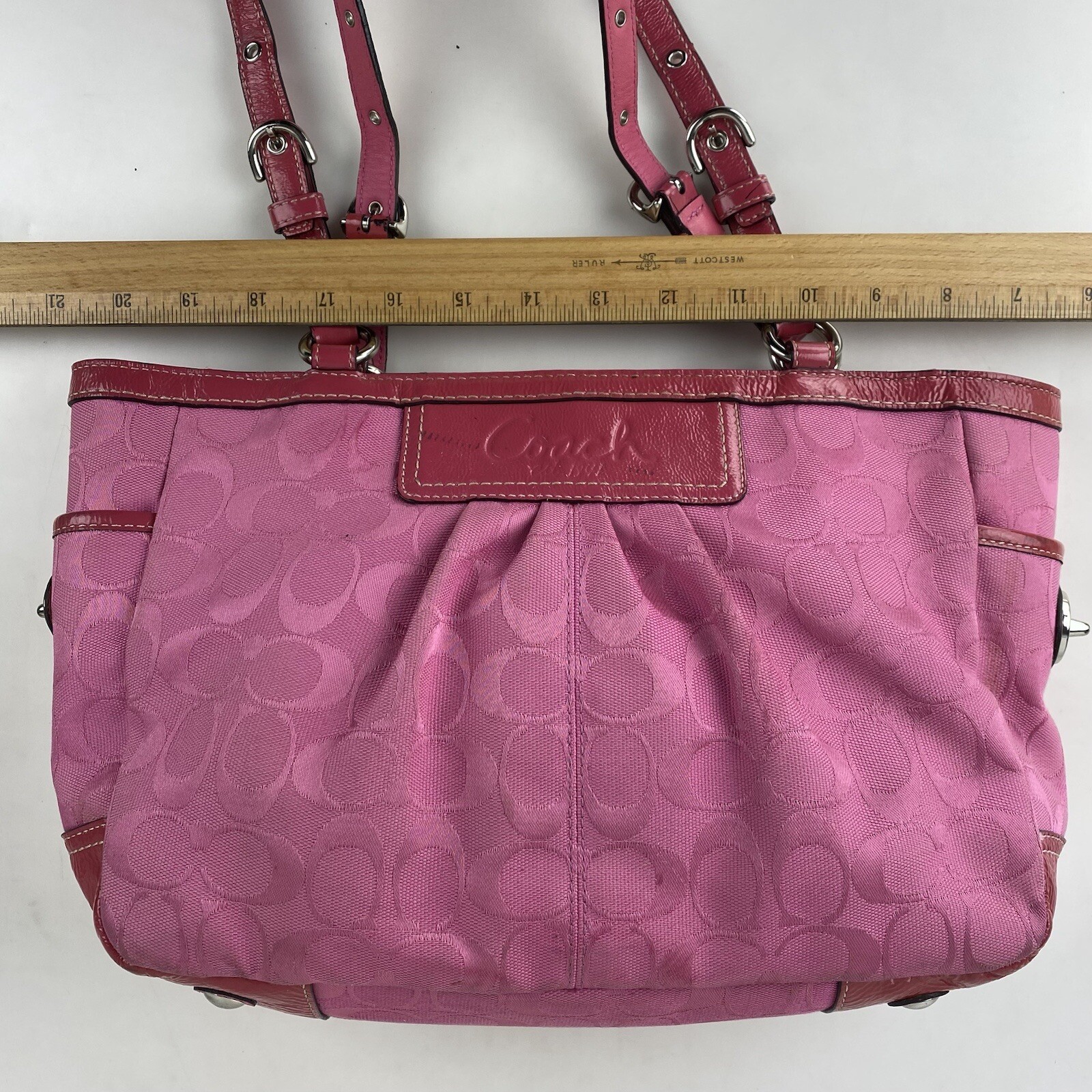 PINK COACH PURSE Hot Pink Signature C Logo Fabric Lea… Gem