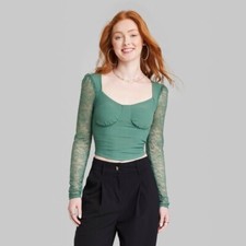 NWT Long Sleeve Lace Bustier Top Wild Fable Green Large