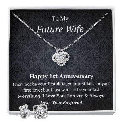 Future Wife - Fiancee 1st Anniversary Love Knot Necklace Earring Set