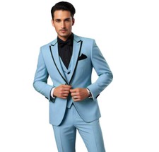 Men's 3 Piece Suit Slim fit One Button Baby Blue 3pc Office Business Casual Suit