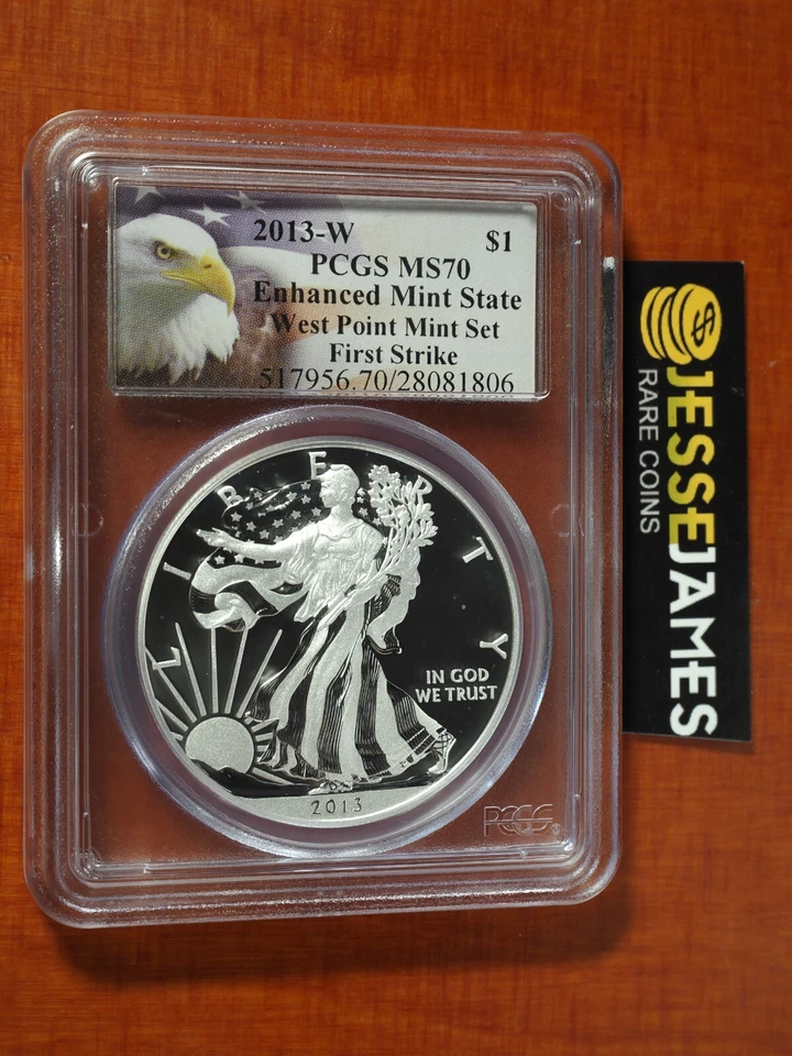 2013 W REVERSE PROOF & ENHANCED SILVER EAGLE PCGS PR70 MS70 FS WEST POINT SET - Image 3 of 4