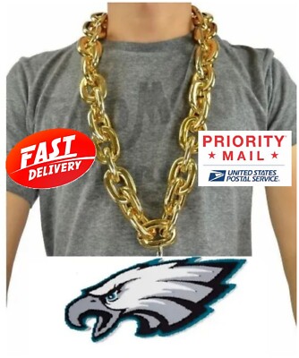 Philadelphia Eagles NFL 3D Foam Fan Chain Necklace-Gold Chain-Priority Mail