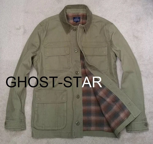 JCREW barn jacket flannel lined olive green blanket utility field hunting coat