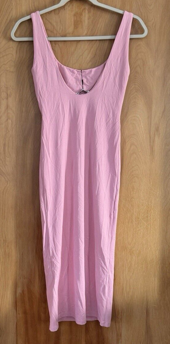 Zara Polyamide Long Pink Midi Dress Super Soft Slimming Comfort Size S NWT