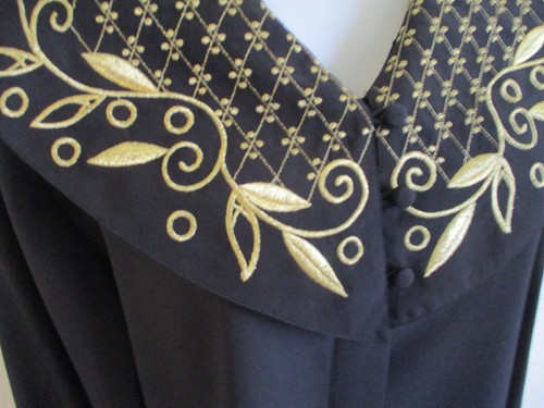 VTG 80's Yves St. Clair Blouse Size 12 Gold Embroidered Big Collar Top - Picture 2 of 5