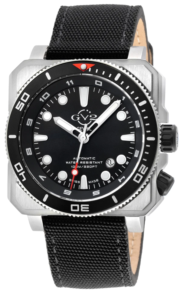 GV2 by Gevril Men's 4541 XO Submarine Swiss Automatic SW200 Black Canvas Watch