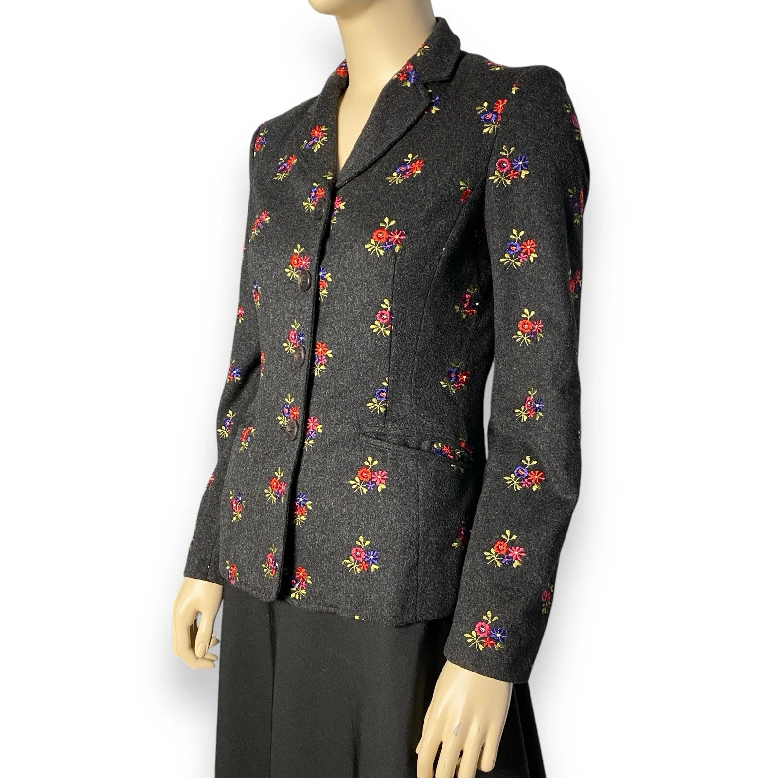 Giacca blazer donna Moschino vintage anni 90 lana ricamata fiori taglia 42 S M