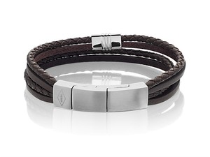 FOSSIL HOMME quatre brins en cuir noir Bracelet en acier inoxydable | eBay