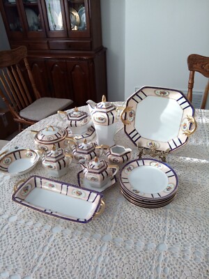 Noritake Morimura Vintage n1624 Cobalt Blue, Pink And Gold 30 Piece Tea Set 