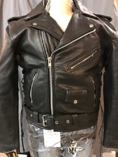 Men's Thick Leather Motorcycle Jacket (Old School Biker Jacket) 8118
