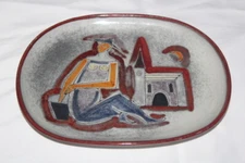 RARE Mid century MCM ceramic Oval Plate Philippe Lambercy Switzerland          