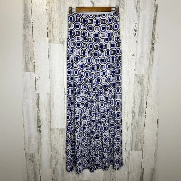 New Directions Women's Geometric Elastic Waist Palazzo Pants Blue Tan Size Small - Image 3 of 4