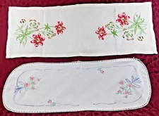 2 VTG Hand Embroidered Floral Dresser/Table Runners, 35" - 38" long