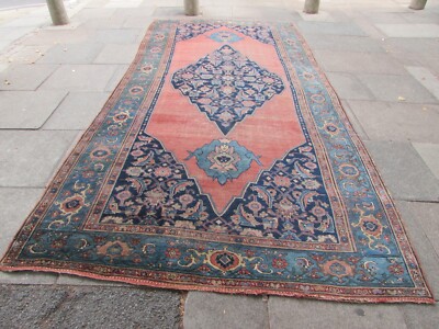 Antiker getragener handgeknüpfter traditioneller Orientteppich Wolle rosa Flur 410x200cm 