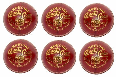 Cricket Ball County Crown Red HIGH Quality 4 Piece Hand Stitched Pack Of SIX+ FS