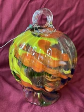 Art Glass Balloon Shaped Orb/Sun Catcher/Bird Feeder Multi Color Ridge Pattern