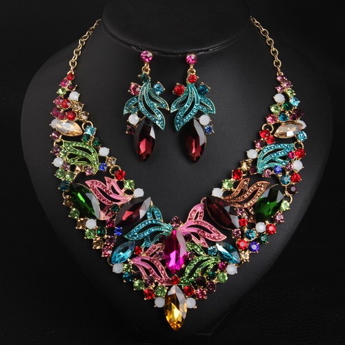 Fashion Flower Women Statement Necklace Earring Crystal Jewelry Set Bridal Gifts - 第 215/661 張圖片