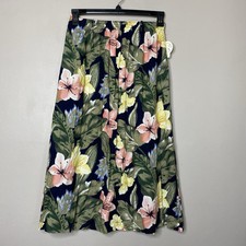 Vintage Sag Harbor Floral Midi Skirt With Belt Loops Women's Sz S Elastic Waist