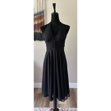 WHITE HOUSE BLACK MARKET Black Chiffon Halter Neck A Line Dress Size 2