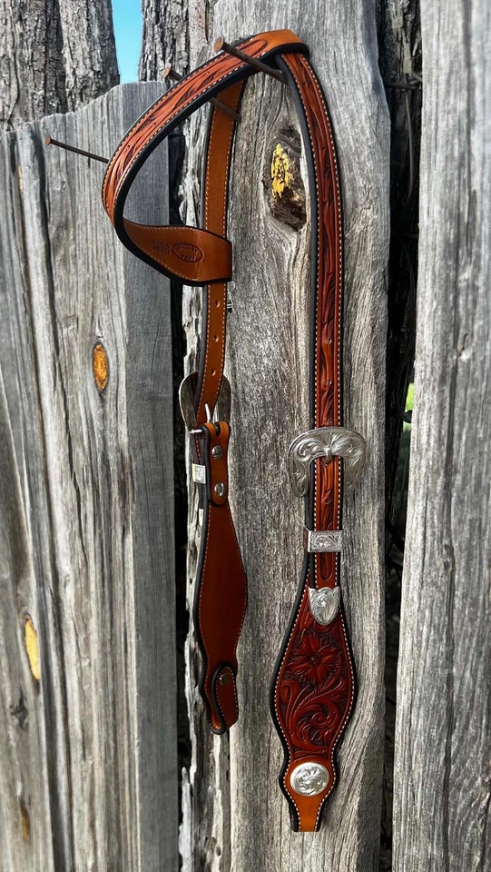 EXQUISITE Sterling SILVER Carved SLIDING EAR HEADSTALL By TONY Of NV - Image 2 of 4