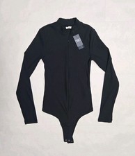 Abercrombie  Fitch Soft A F Rib Knit Long Sleeve Zip Bodysuit Black Size Small