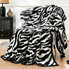 Fuzzy Flannel Throw Blanket for Sofa, Couch, Bed, Black and White Zebra Print Bl